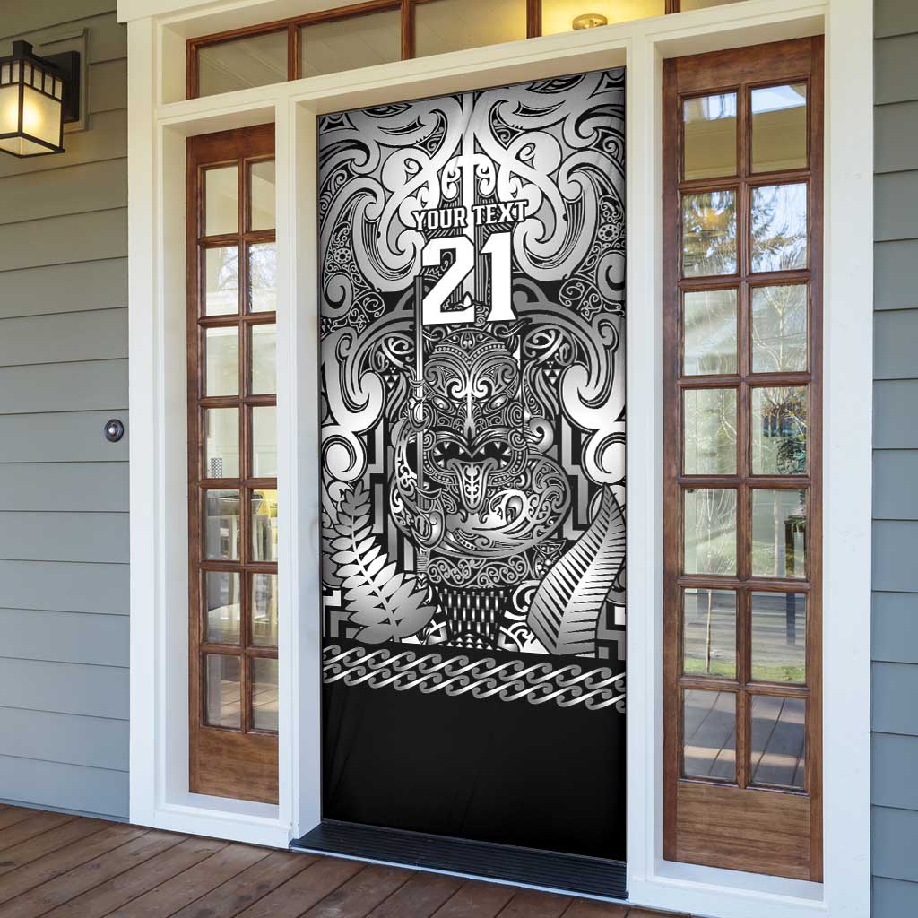 Custom New Zealand Taiaha Maori Door Cover Kiwikiwi Minimalist Silver Fern Tukutuku Motif LT9 - Polynesian Pride