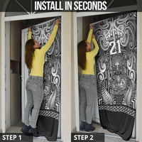 Custom New Zealand Taiaha Maori Door Cover Kiwikiwi Minimalist Silver Fern Tukutuku Motif LT9 - Polynesian Pride
