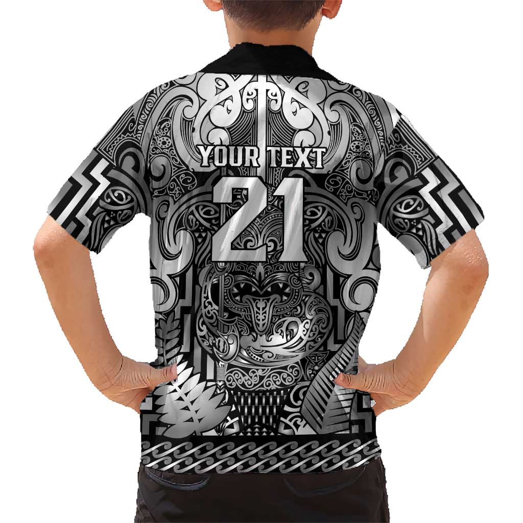 Custom New Zealand Taiaha Maori Family Matching Off Shoulder Maxi Dress and Hawaiian Shirt Kiwikiwi Minimalist Silver Fern Tukutuku Motif LT9 - Polynesian Pride