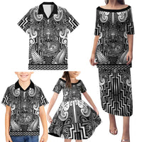 Custom New Zealand Taiaha Maori Family Matching Puletasi and Hawaiian Shirt Kiwikiwi Minimalist Silver Fern Tukutuku Motif LT9 - Polynesian Pride