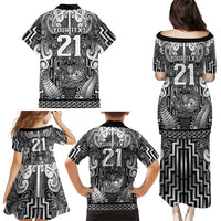 Custom New Zealand Taiaha Maori Family Matching Puletasi and Hawaiian Shirt Kiwikiwi Minimalist Silver Fern Tukutuku Motif LT9 - Polynesian Pride