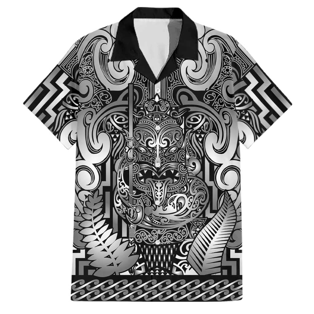Custom New Zealand Taiaha Maori Family Matching Tank Maxi Dress and Hawaiian Shirt Kiwikiwi Minimalist Silver Fern Tukutuku Motif LT9 Dad's Shirt - Short Sleeve White - Polynesian Pride