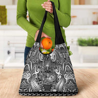New Zealand Taiaha Maori Grocery Bag Kiwikiwi Minimalist Silver Fern Tukutuku Motif LT9 - Polynesian Pride