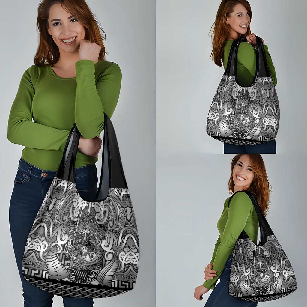 New Zealand Taiaha Maori Grocery Bag Kiwikiwi Minimalist Silver Fern Tukutuku Motif LT9 - Polynesian Pride
