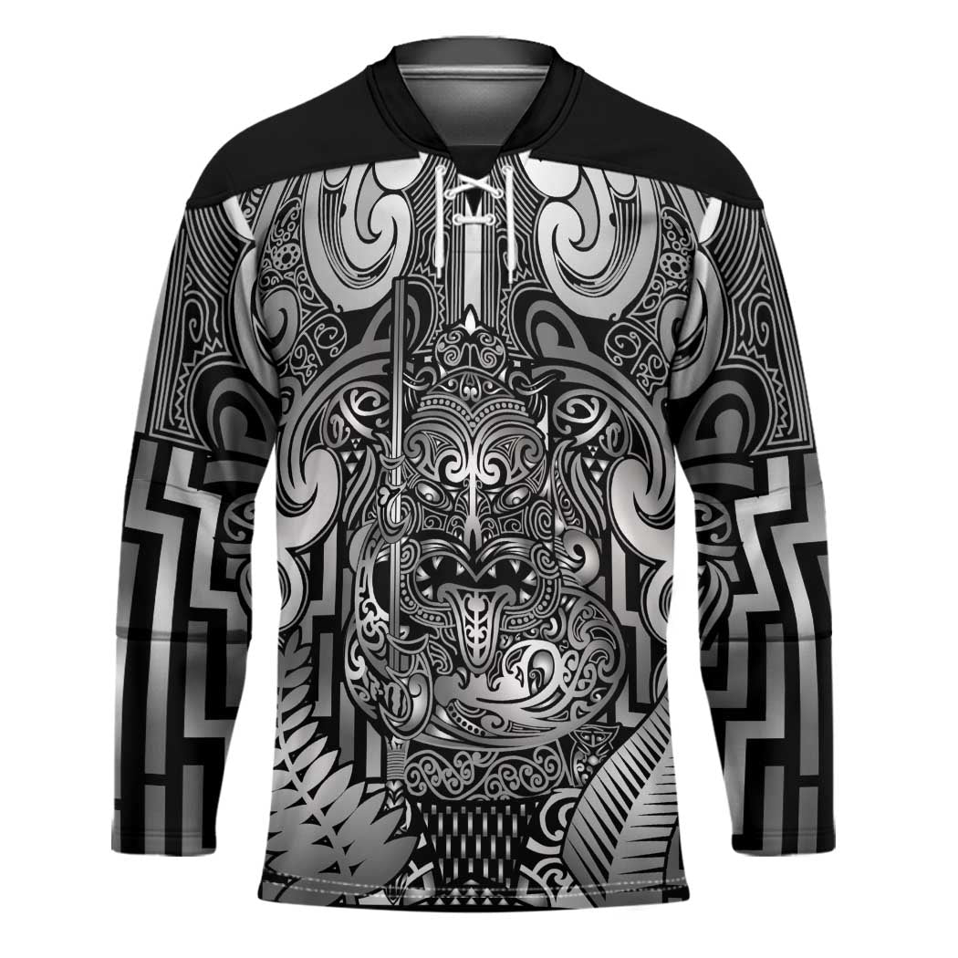 Custom New Zealand Taiaha Maori Hockey Jersey Kiwikiwi Minimalist Silver Fern Tukutuku Motif LT9 Unisex White - Polynesian Pride