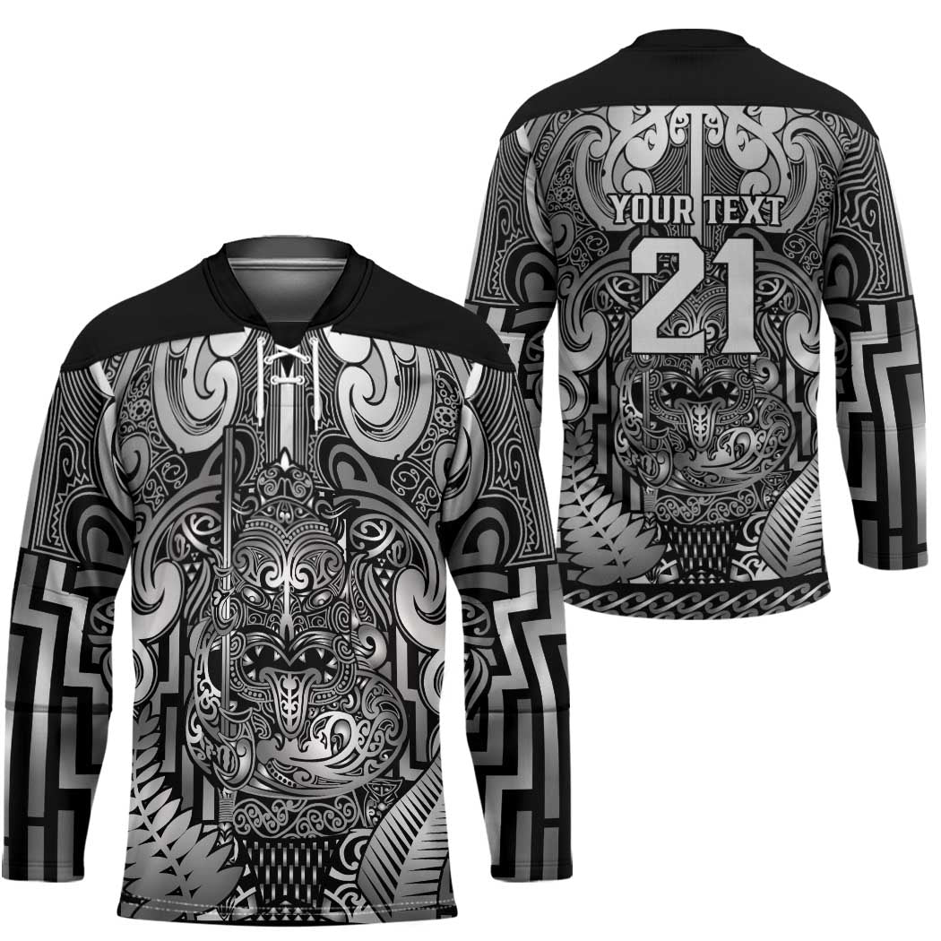 Custom New Zealand Taiaha Maori Hockey Jersey Kiwikiwi Minimalist Silver Fern Tukutuku Motif LT9 - Polynesian Pride