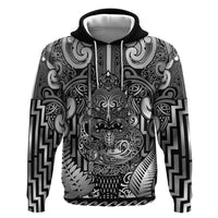 Custom New Zealand Taiaha Maori Hoodie Kiwikiwi Minimalist Silver Fern Tukutuku Motif LT9 Pullover Hoodie White - Polynesian Pride
