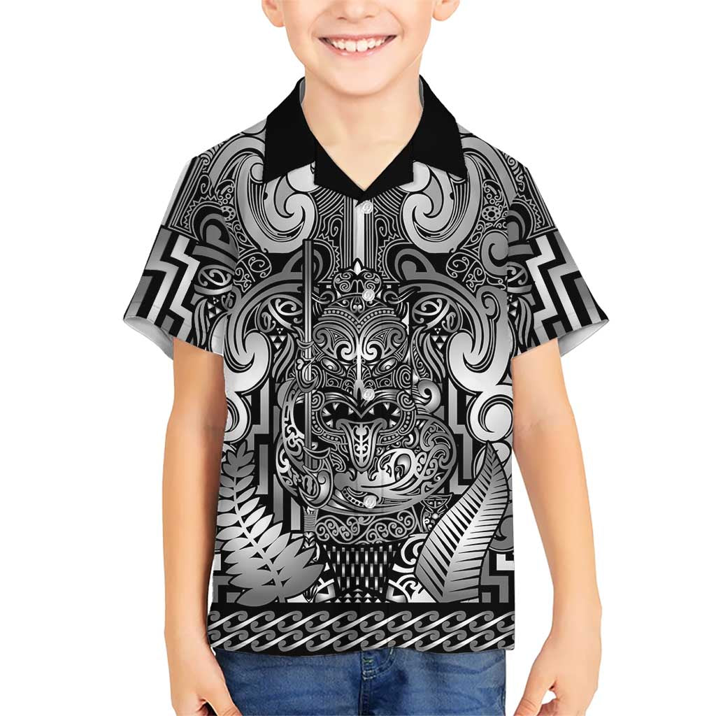 Custom New Zealand Taiaha Maori Kid Hawaiian Shirt Kiwikiwi Minimalist Silver Fern Tukutuku Motif LT9 Kid White - Polynesian Pride