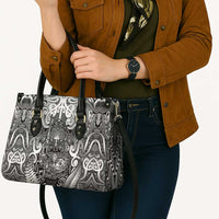 New Zealand Taiaha Maori Leather Bag Kiwikiwi Minimalist Silver Fern Tukutuku Motif