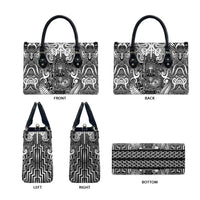 New Zealand Taiaha Maori Leather Bag Kiwikiwi Minimalist Silver Fern Tukutuku Motif
