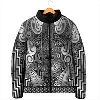 Custom New Zealand Taiaha Maori Padded Jacket Kiwikiwi Minimalist Silver Fern Tukutuku Motif