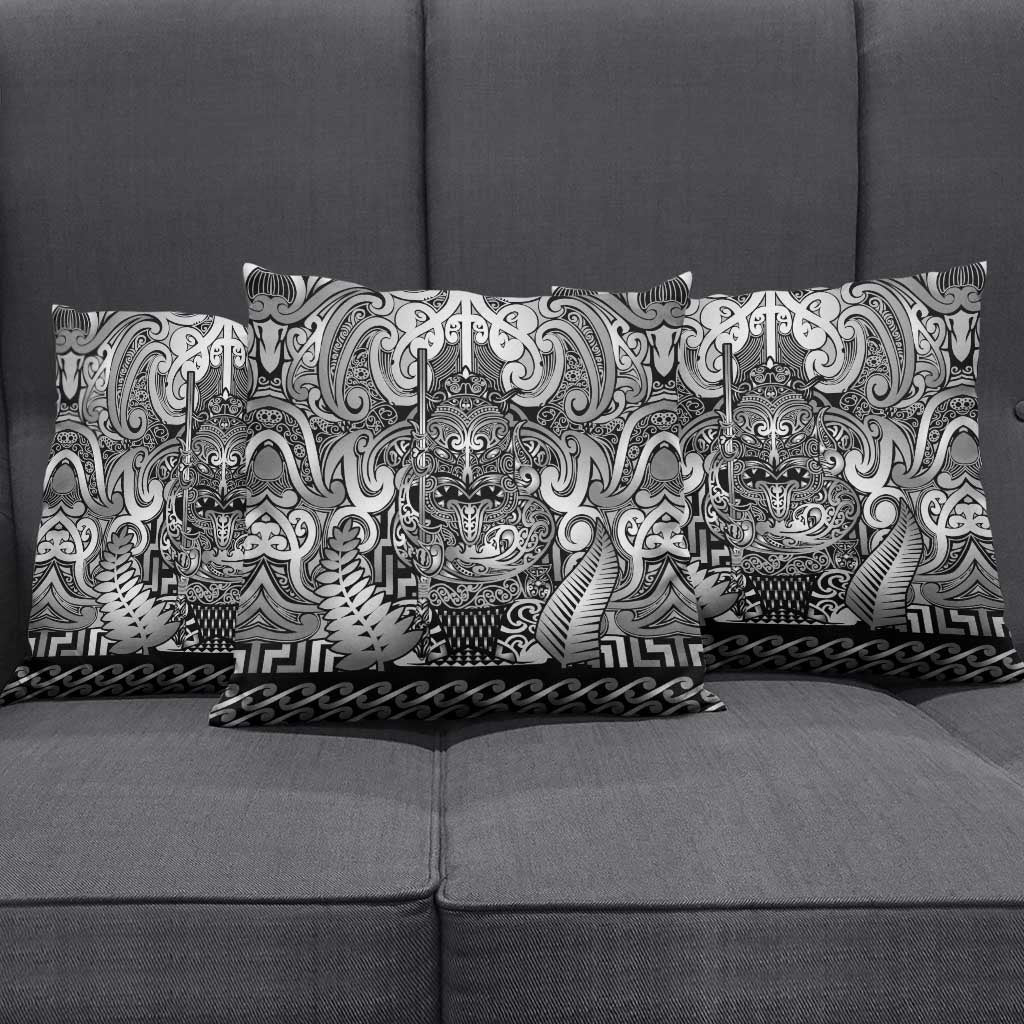 New Zealand Taiaha Maori Pillow Cover Kiwikiwi Minimalist Silver Fern Tukutuku Motif LT9 - Polynesian Pride