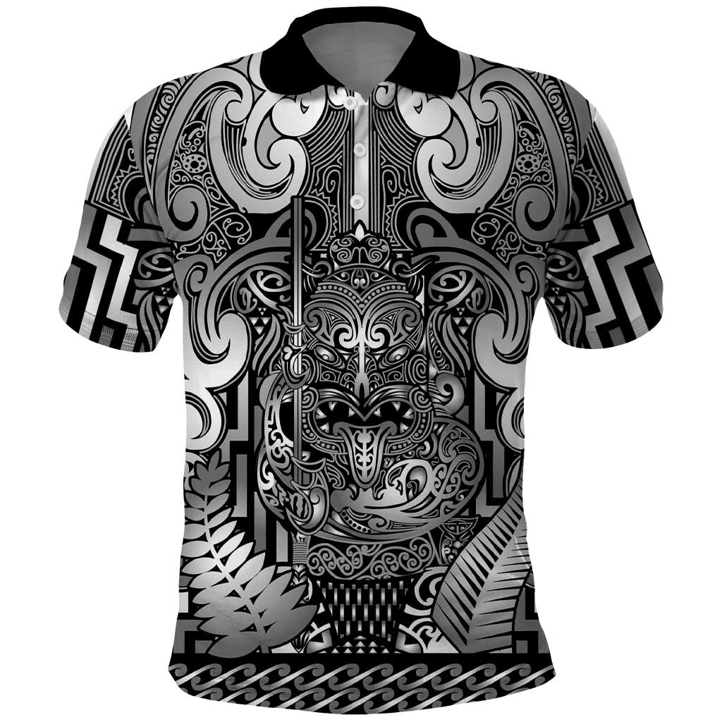 Custom New Zealand Taiaha Maori Polo Shirt Kiwikiwi Minimalist Silver Fern Tukutuku Motif