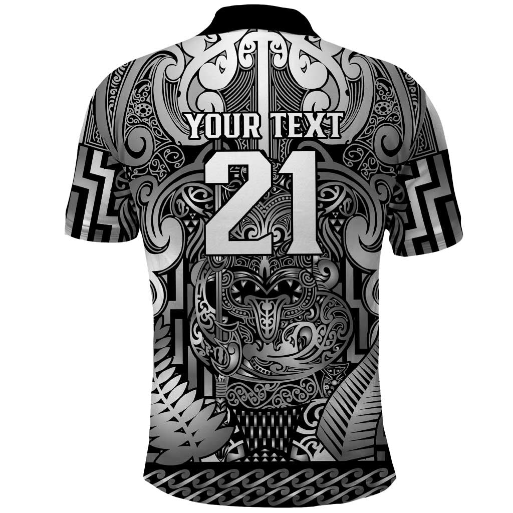 Custom New Zealand Taiaha Maori Polo Shirt Kiwikiwi Minimalist Silver Fern Tukutuku Motif