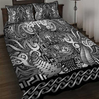 New Zealand Taiaha Maori Quilt Bed Set Kiwikiwi Minimalist Silver Fern Tukutuku Motif
