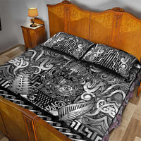 New Zealand Taiaha Maori Quilt Bed Set Kiwikiwi Minimalist Silver Fern Tukutuku Motif