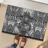New Zealand Taiaha Maori Rubber Doormat Kiwikiwi Minimalist Silver Fern Tukutuku Motif