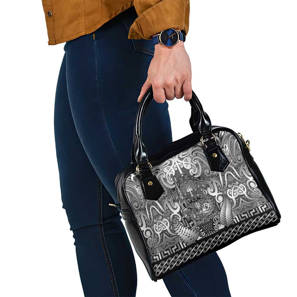 New Zealand Taiaha Maori Shoulder Handbag Kiwikiwi Minimalist Silver Fern Tukutuku Motif