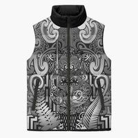 Custom New Zealand Taiaha Maori Sleeveless Puffer Jacket Kiwikiwi Minimalist Silver Fern Tukutuku Motif
