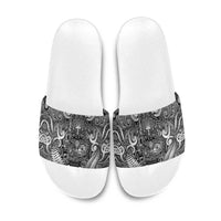 New Zealand Taiaha Maori Slide Sandals Kiwikiwi Minimalist Silver Fern Tukutuku Motif