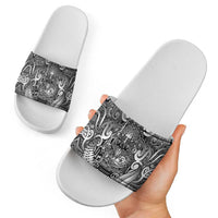 New Zealand Taiaha Maori Slide Sandals Kiwikiwi Minimalist Silver Fern Tukutuku Motif
