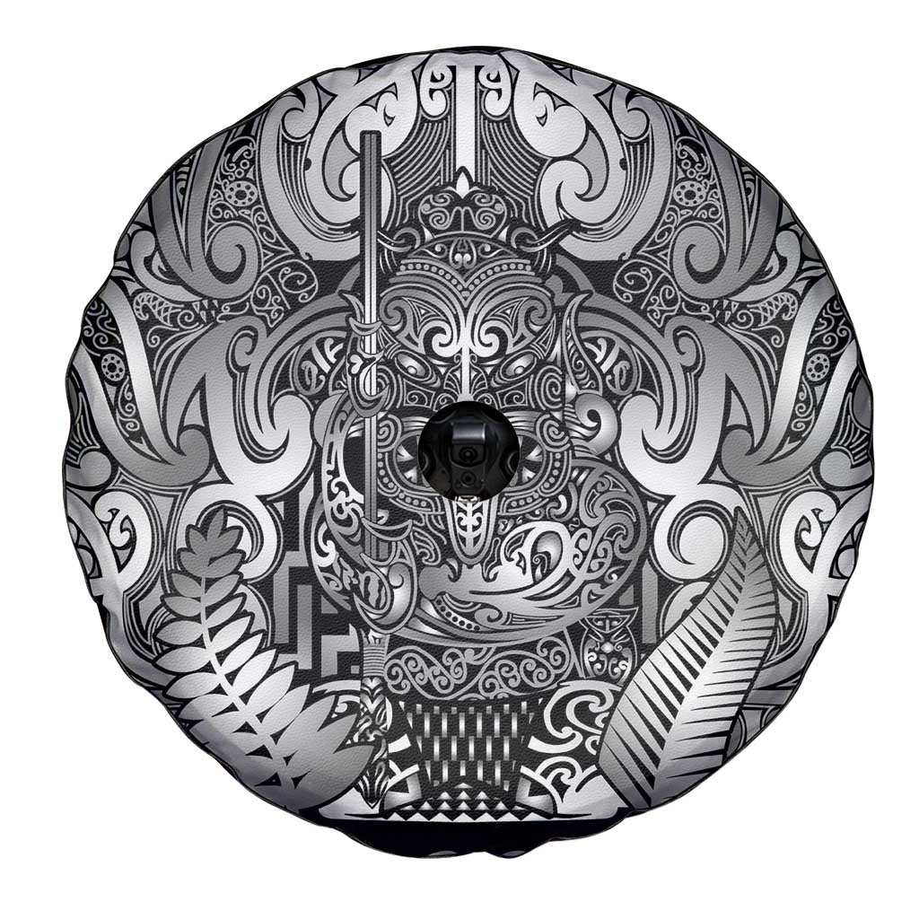 New Zealand Taiaha Maori Spare Tire Cover Kiwikiwi Minimalist Silver Fern Tukutuku Motif LT9 - Polynesian Pride