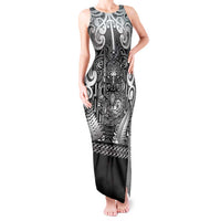 Custom New Zealand Taiaha Maori Tank Maxi Dress Kiwikiwi Minimalist Silver Fern Tukutuku Motif LT9 Women White - Polynesian Pride