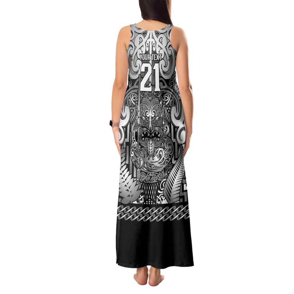 Custom New Zealand Taiaha Maori Tank Maxi Dress Kiwikiwi Minimalist Silver Fern Tukutuku Motif LT9 - Polynesian Pride