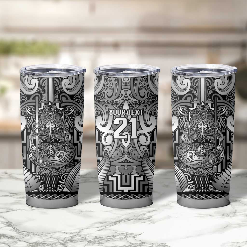 Custom New Zealand Taiaha Maori Tumbler Cup Kiwikiwi Minimalist Silver Fern Tukutuku Motif LT9 - Polynesian Pride