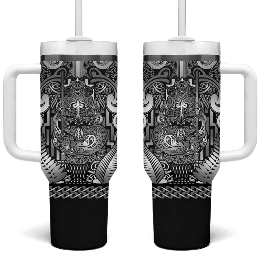 Custom New Zealand Taiaha Maori Tumbler With Handle Kiwikiwi Minimalist Silver Fern Tukutuku Motif LT9 One Size: 40 oz White - Polynesian Pride
