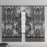 New Zealand Taiaha Maori Window Curtain Kiwikiwi Minimalist Silver Fern Tukutuku Motif