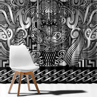 New Zealand Taiaha Maori Window Curtain Kiwikiwi Minimalist Silver Fern Tukutuku Motif