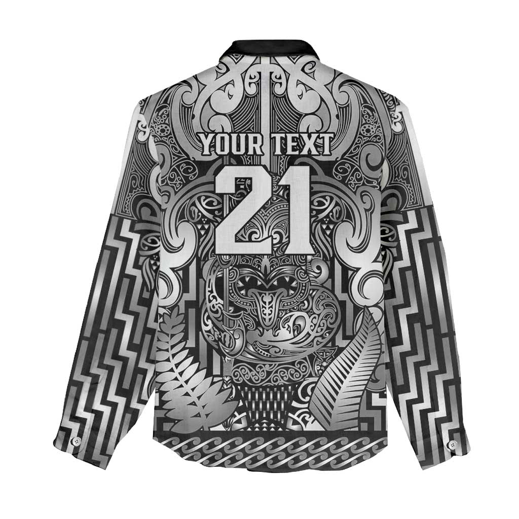 Custom New Zealand Taiaha Maori Women Casual Shirt Kiwikiwi Minimalist Silver Fern Tukutuku Motif LT9 - Polynesian Pride