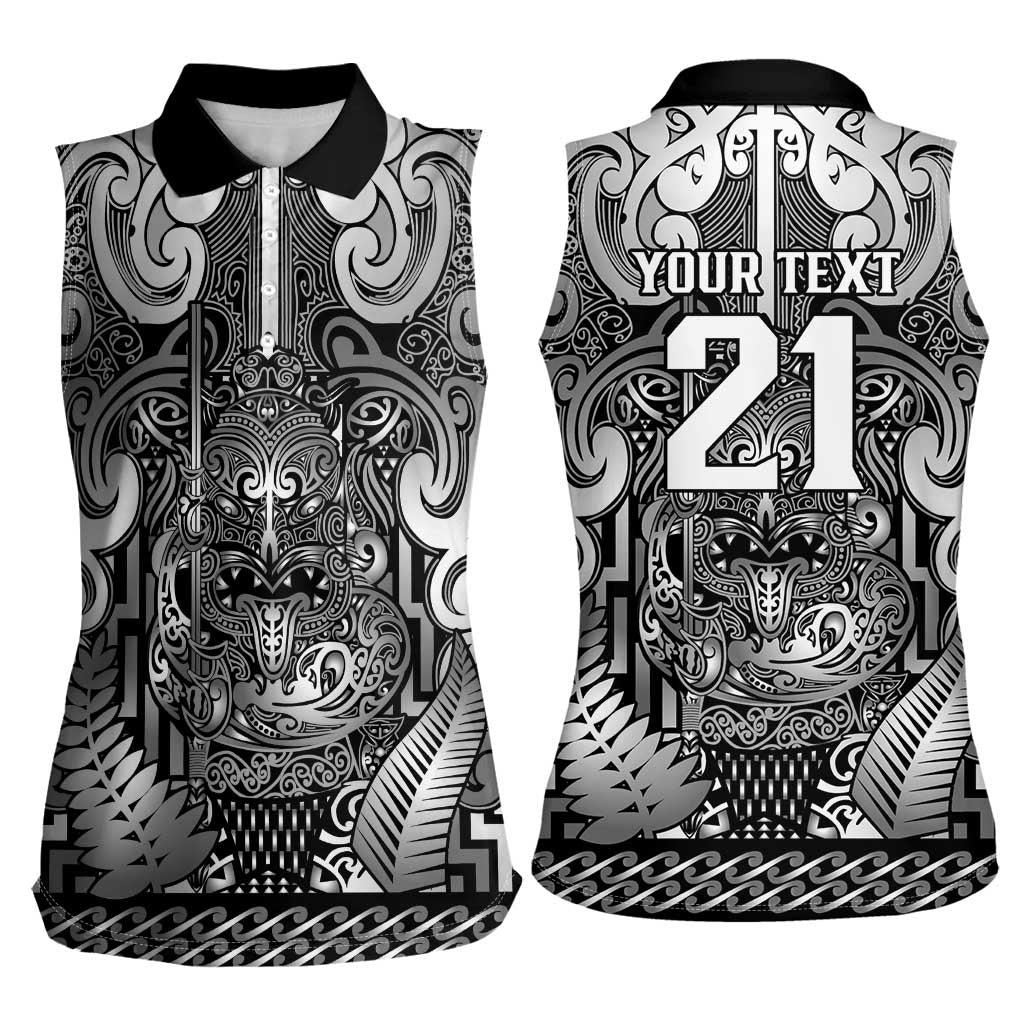 Custom New Zealand Taiaha Maori Women Sleeveless Polo Shirt Kiwikiwi Minimalist Silver Fern Tukutuku Motif