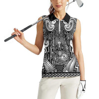 Custom New Zealand Taiaha Maori Women Sleeveless Polo Shirt Kiwikiwi Minimalist Silver Fern Tukutuku Motif