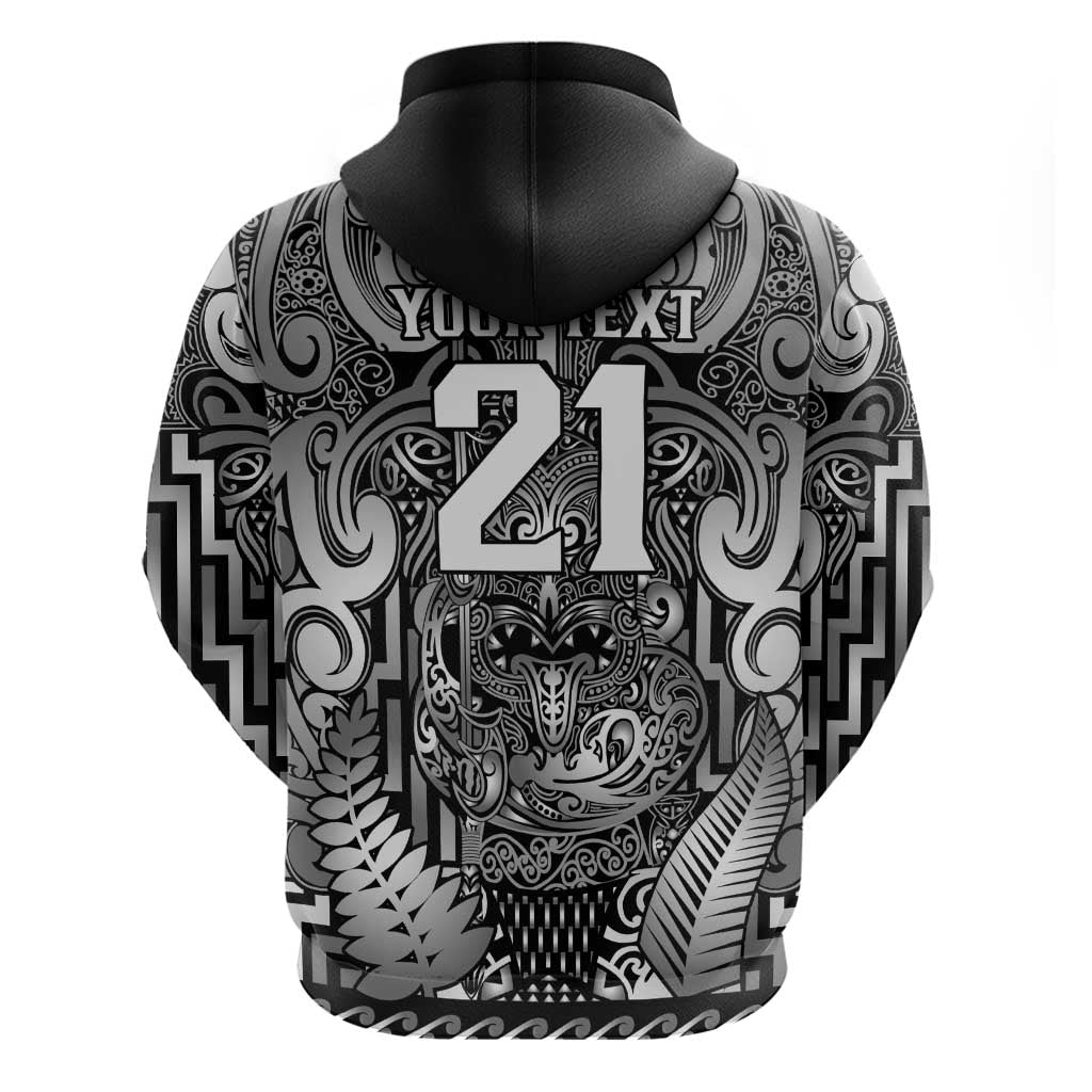 Custom New Zealand Taiaha Maori Zip Hoodie Kiwikiwi Minimalist Silver Fern Tukutuku Motif LT9 - Polynesian Pride