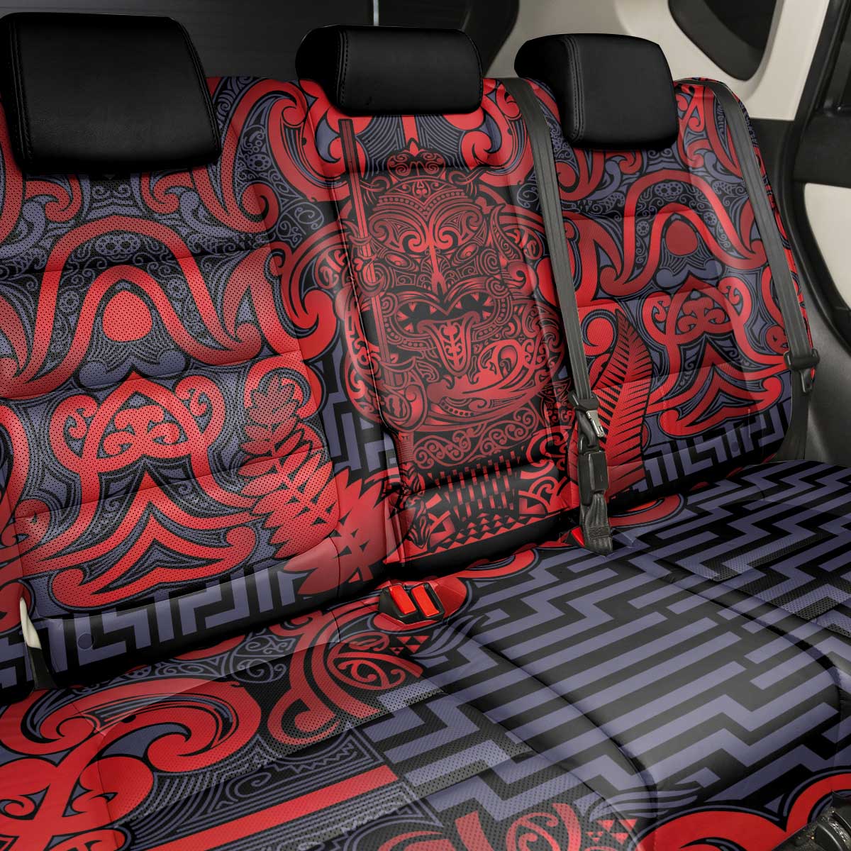 New Zealand Taiaha Maori Back Car Seat Cover Whero Minimalist Silver Fern Tukutuku Motif LT9 - Polynesian Pride