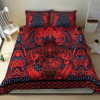 New Zealand Taiaha Maori Bedding Set Whero Minimalist Silver Fern Tukutuku Motif