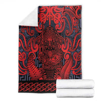 New Zealand Taiaha Maori Blanket Whero Minimalist Silver Fern Tukutuku Motif