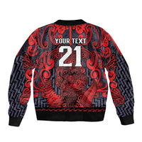 Custom New Zealand Taiaha Maori Bomber Jacket Whero Minimalist Silver Fern Tukutuku Motif