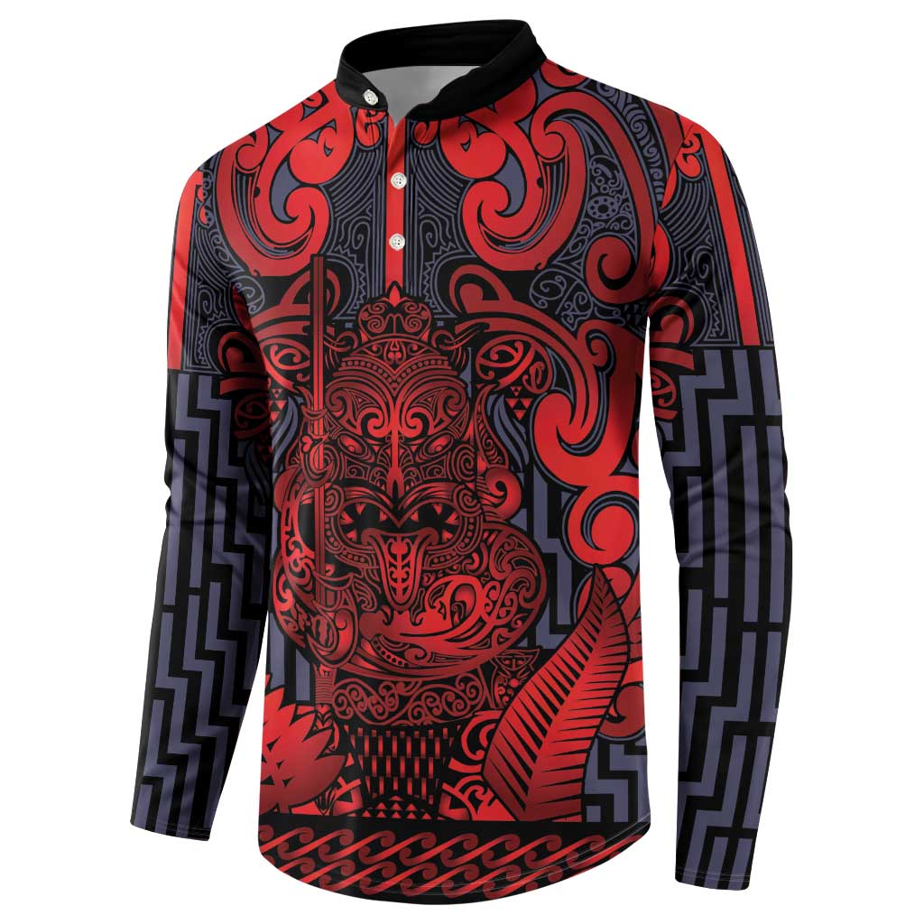 Custom New Zealand Taiaha Maori Button Sweatshirt Whero Minimalist Silver Fern Tukutuku Motif LT9 - Polynesian Pride