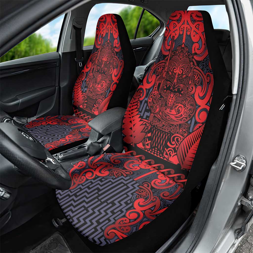New Zealand Taiaha Maori Car Seat Cover Whero Minimalist Silver Fern Tukutuku Motif LT9 - Polynesian Pride