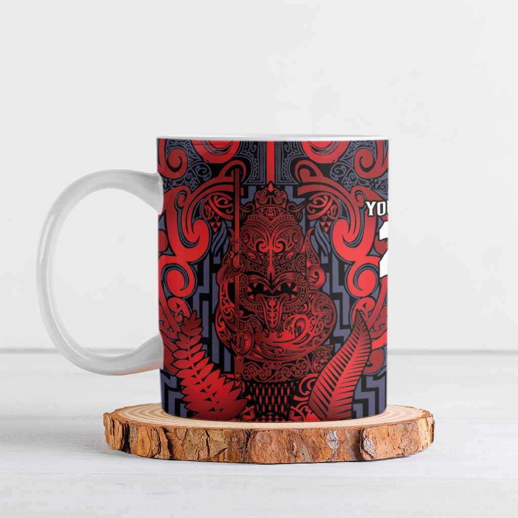 Custom New Zealand Taiaha Maori Ceramic Mug Whero Minimalist Silver Fern Tukutuku Motif LT9 Red - Polynesian Pride