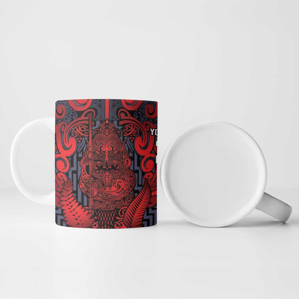 Custom New Zealand Taiaha Maori Ceramic Mug Whero Minimalist Silver Fern Tukutuku Motif LT9 - Polynesian Pride