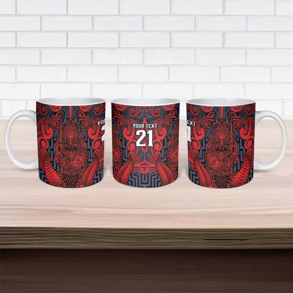 Custom New Zealand Taiaha Maori Ceramic Mug Whero Minimalist Silver Fern Tukutuku Motif LT9 - Polynesian Pride