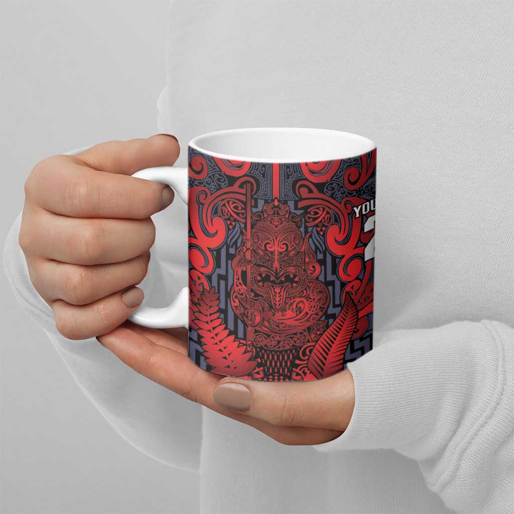 Custom New Zealand Taiaha Maori Ceramic Mug Whero Minimalist Silver Fern Tukutuku Motif LT9 - Polynesian Pride