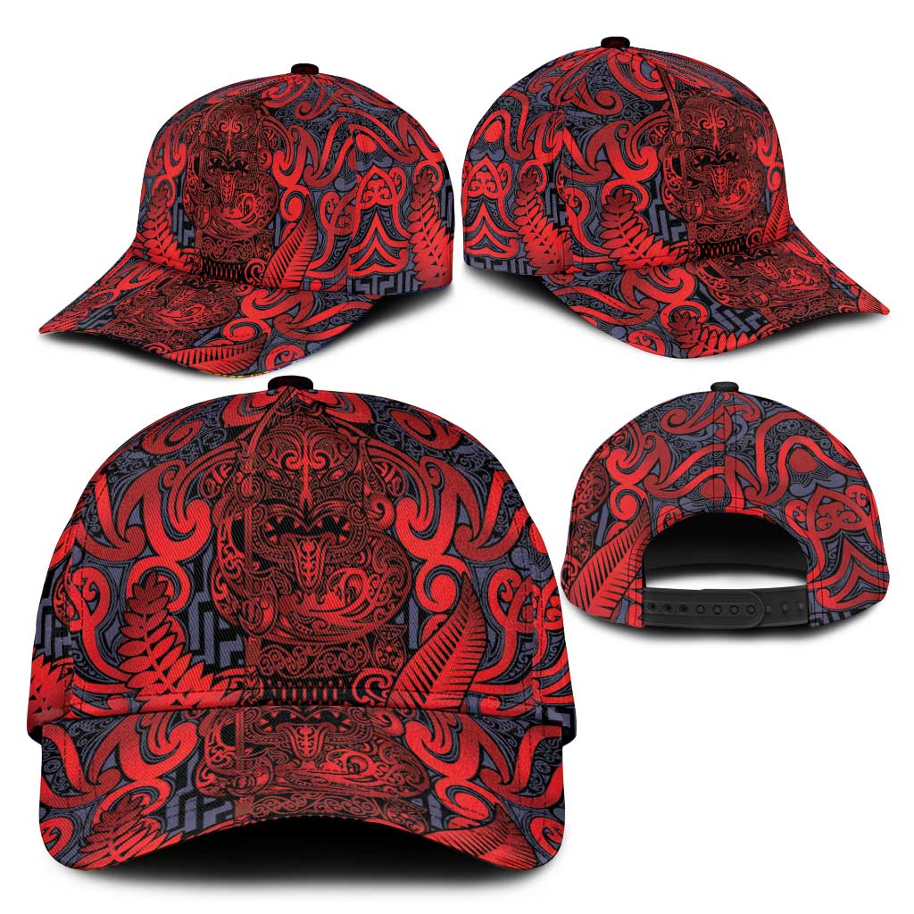 New Zealand Taiaha Maori Classic Cap Whero Minimalist Silver Fern Tukutuku Motif
