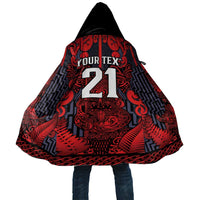 Custom New Zealand Taiaha Maori Cloak Whero Minimalist Silver Fern Tukutuku Motif