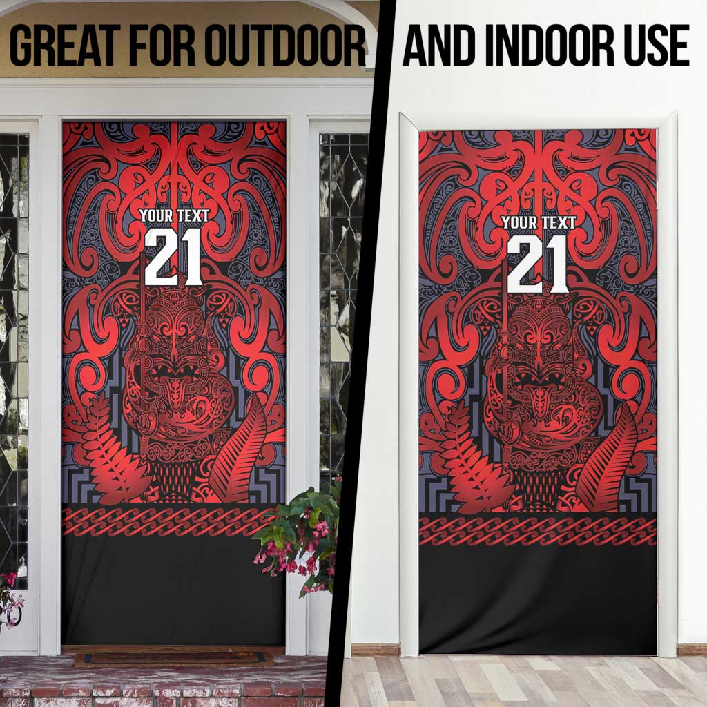 Custom New Zealand Taiaha Maori Door Cover Whero Minimalist Silver Fern Tukutuku Motif LT9 - Polynesian Pride