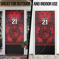 Custom New Zealand Taiaha Maori Door Cover Whero Minimalist Silver Fern Tukutuku Motif LT9 - Polynesian Pride
